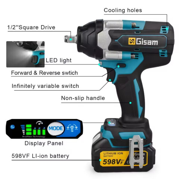 Llave de impacto eléctrica sin escobillas - Gisam - Imagen 2