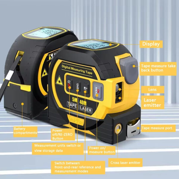 Telémetro láser 3 en 1, con regla métrica de cinta de 5M - Imagen 4